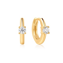 Gold Solitaire Cubic Zirconia Mini Huggies