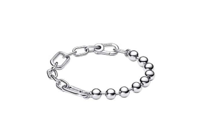 Sterling silver bead and link bracelet