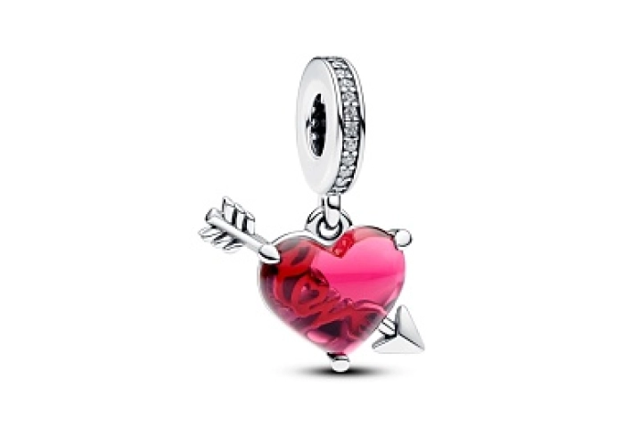 Heart and arrow sterling silver dangle with clear 