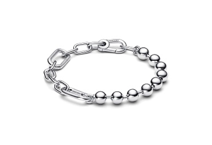 Sterling silver bead and link bracelet
