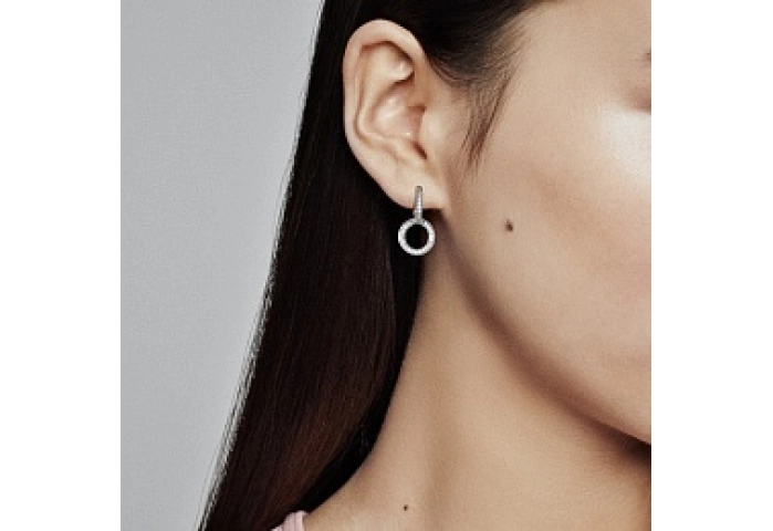 Pandora logo and circles sterling silver hoop earr