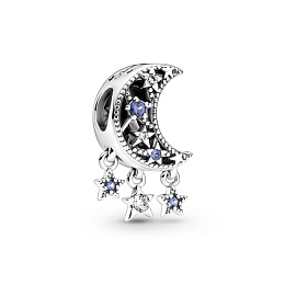 Moon and star sterling silver charm with stellar b