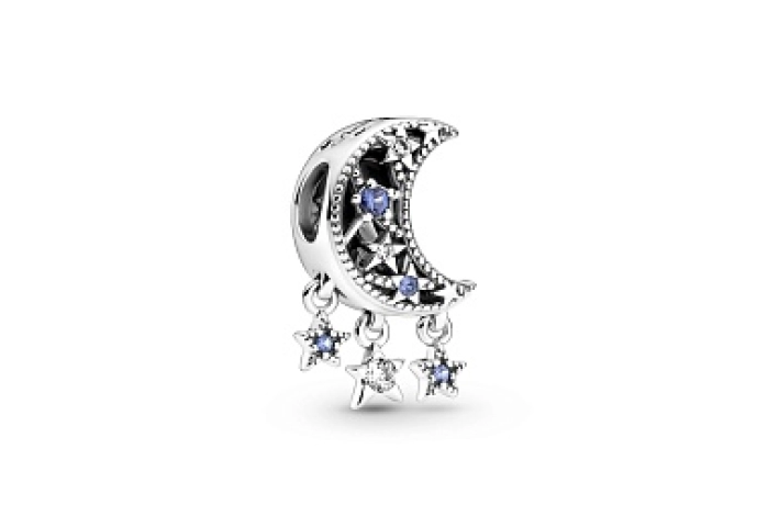 Moon and star sterling silver charm with stellar b