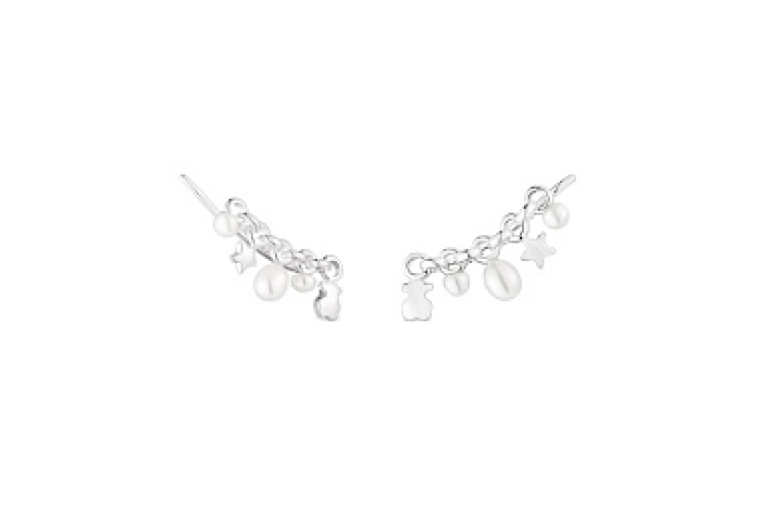 SILVER EARRINGS CULTURED PEARL CHAIN