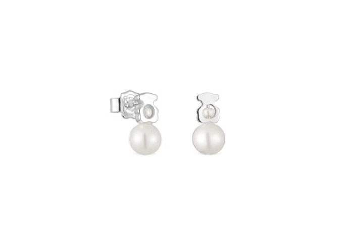 SILVER EARRINGS BEAR 10MM CULTURED PEARL