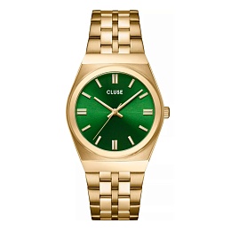 Retro 70's Watch Steel, Forest Green, Gold Colour
