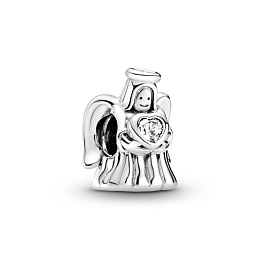 Angel silver charm with clear cubic zirconia