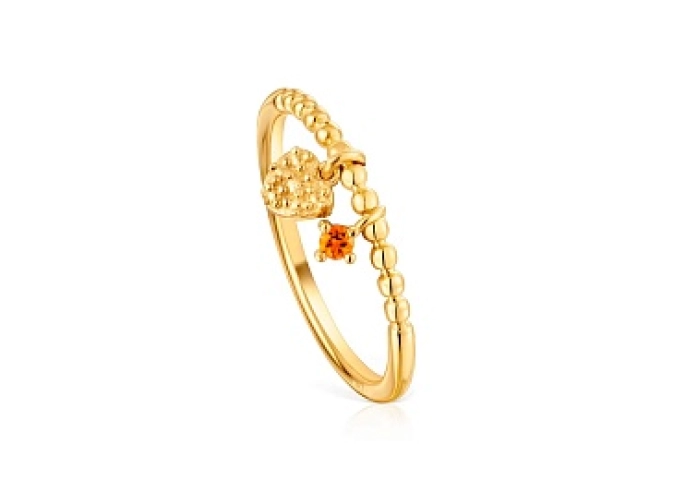 SILVER GOLDPLATED RING HEART GARNET
