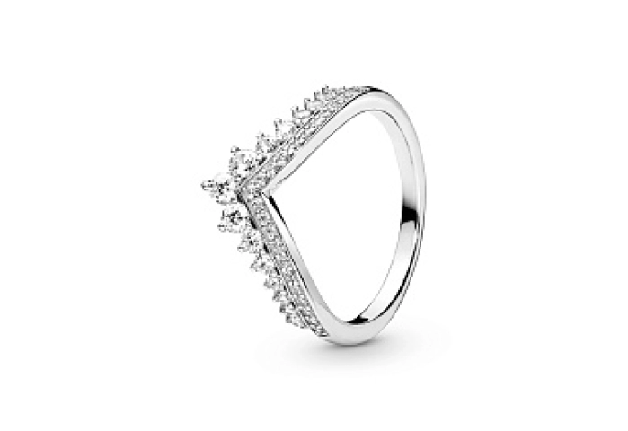 Tiara wishbone silver ring with clear cubic zircon