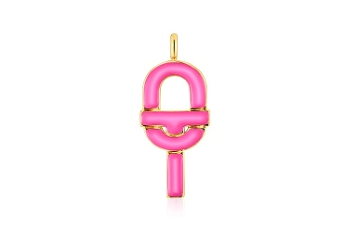 SILVER GOLDPLATED PENDANT PINK ENAMEL 48MM