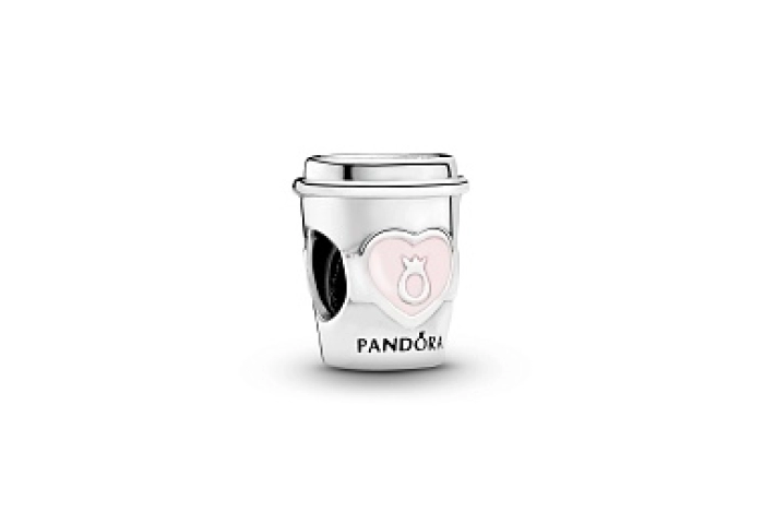 Coffee cup silver charm with pink enamel