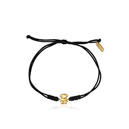 18 KT GOLD BRACELET BEAR 6.8MM BLACK CORD