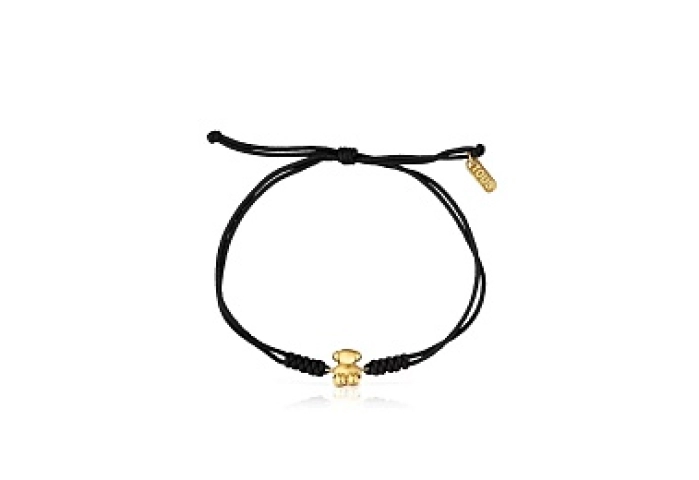 18KT GOLD BRACELET BEAR 6.8MM BLACK CORD