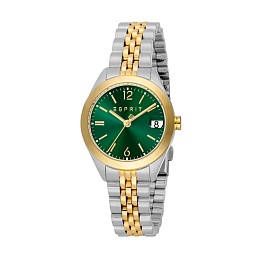 ESPRIT Women Watch, Two Tone Silver & Gold Color Case, Dark Green Dial, Two Tone Silver & Gold Color