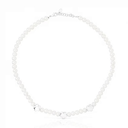 SILVER CHOKER CULTURED PEARLS 3 FLOWERS