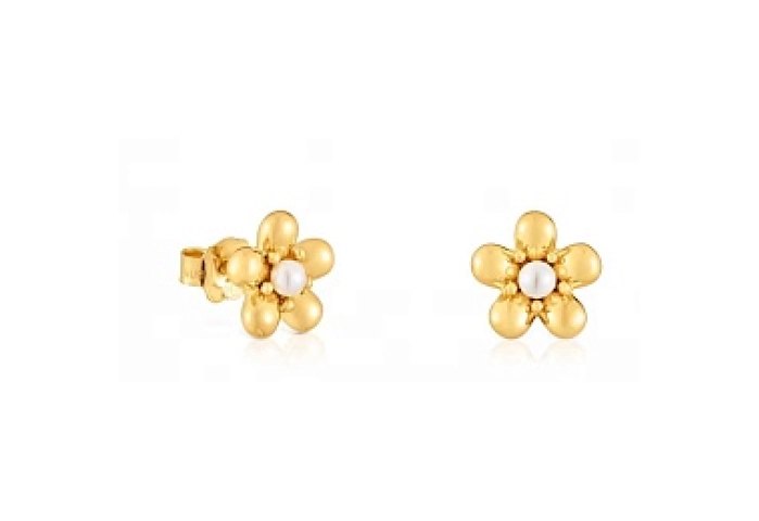 18KT GOLD EARRINGS FLOWER PEARL 10MM