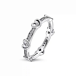 Hearts sterling silver ring with clear cubic zirconia