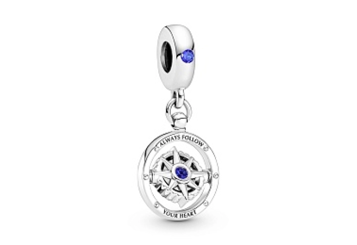 Spinning compass sterling silver dangle with true 