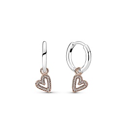 Heart 14k rose gold-plated and sterling silver hoop earrings with clear cubic zirconia/Серебряные се
