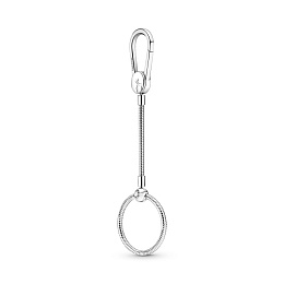 Sterling silver bag charm holder with longsnake chain andmedium Pandora O pendant /399571C00