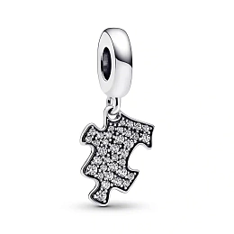 Engravable puzzle piece sterling silver dangle with clear cubic zirconia