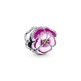 Pansy sterling silver  charm with clear cubic zirconia, burnt orange crystal, shaded pink  and white