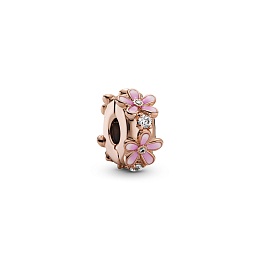 Daisy Pandora Rose clip with clear cubiczirconia and shadedpink enamel andsilicone grip