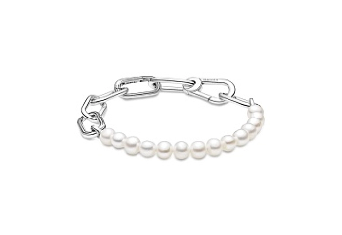Sterling silver link bracelet with white treated f