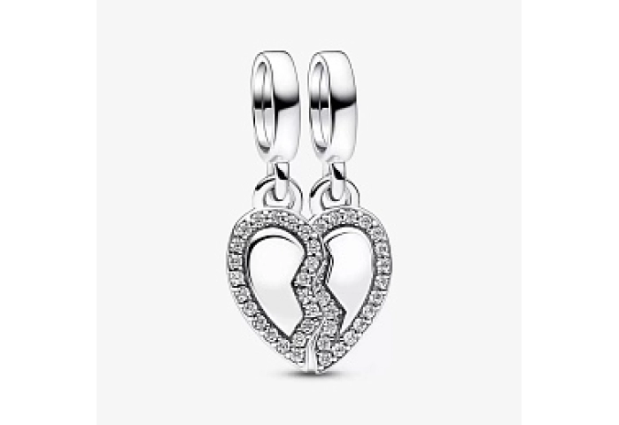 Splittable heart sterling silver dangle with clear cubic zirconia