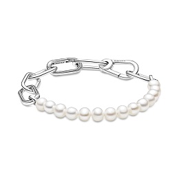 Sterling silver link bracelet with whitefreshwater culturedpearl /599694C01-1