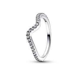 Wave sterling silver ring with clear cubic zirconia