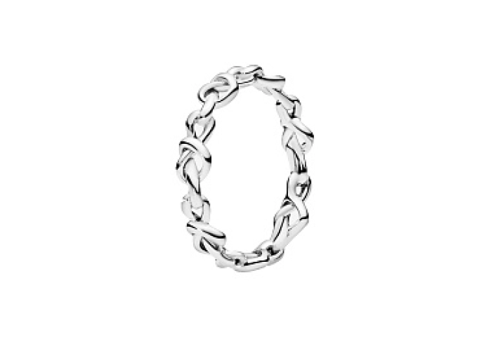 Knotted hearts silver ring