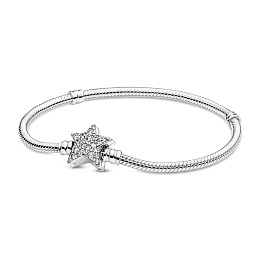 Snake chain sterling silver bracelet with star clasp and clear cubic  zirconia /599639C01-16