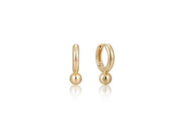 Gold Orb Drop Huggie Hoop Earrings