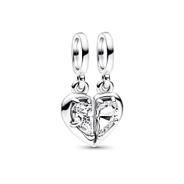 Heart sterling silver splitable dangle with clear cubic zirconia