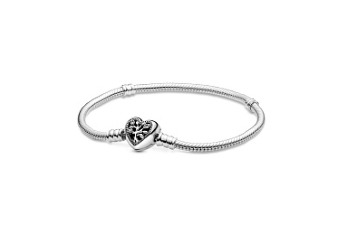 Snake chain sterling silver bracelet and heart cla