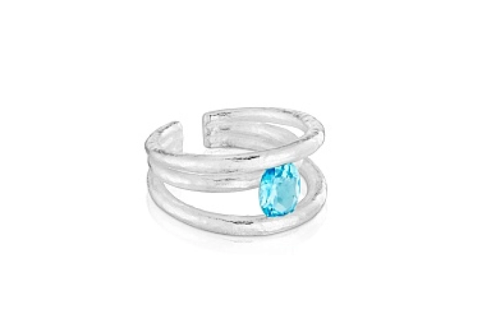 SILVER OPEN RING 3 BAND BLUE TOPAZ