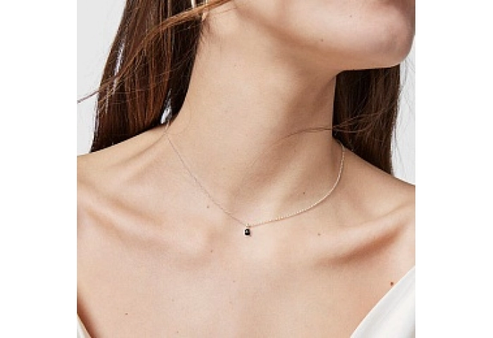 SILVER CHOKER ONYX CHAIN 45CM