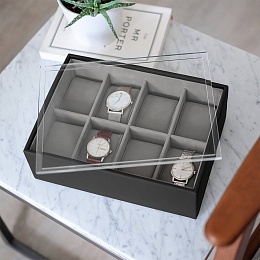 Pebble Black 8pc Watch Box with Acrylic Lid