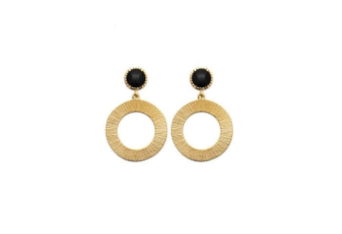 EARRINGSBLACK AGATE18 KT GOLD PLATED