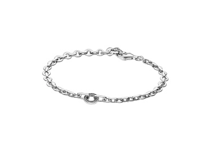 Pandora logo sterling silver bracelet with clear cubic zirconia