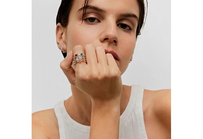 SILVER RING 5 GEMSTONES 4 BANDS N12