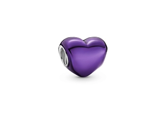 Heart sterling silver charm with purpleenamel /799291C01