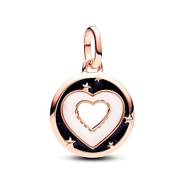 Heart 14k rose gold-plated medallion with white bioresin man-made mother of pearl and glittery black