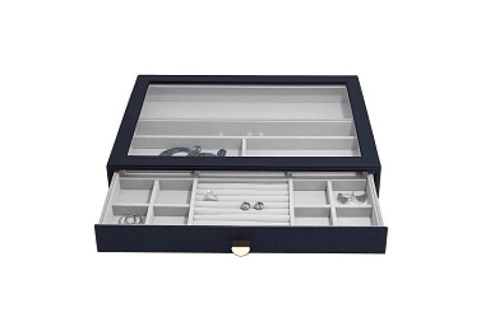 Navy Supersize Ring Bracelet Drawer With Glass Lid