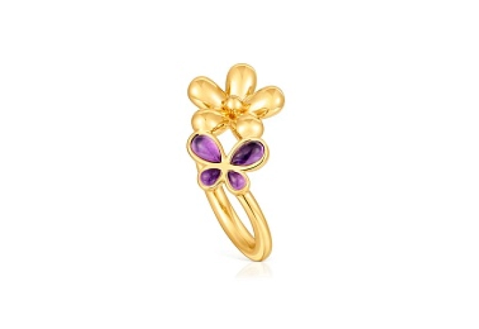 SILVER GOLD PLATED RING FLOWER GEM 12MM