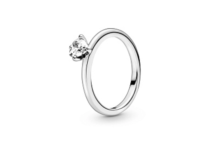 Heart sterling silver ring with clear cubic zircon
