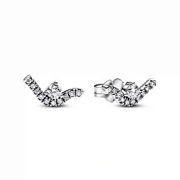 Wave sterling silver stud earrings with clear cubic zirconia