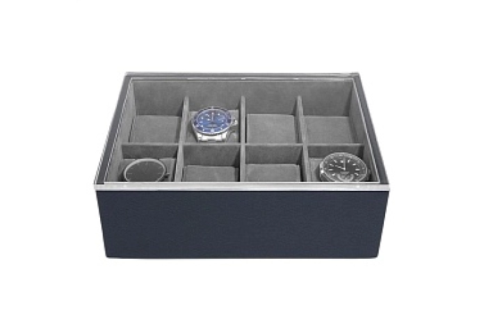 Navy Blue 8 Piece Watch Box & Acrylic Lid