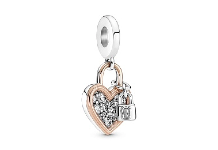 Heart padlock sterling silver and 14k rose gold-pl